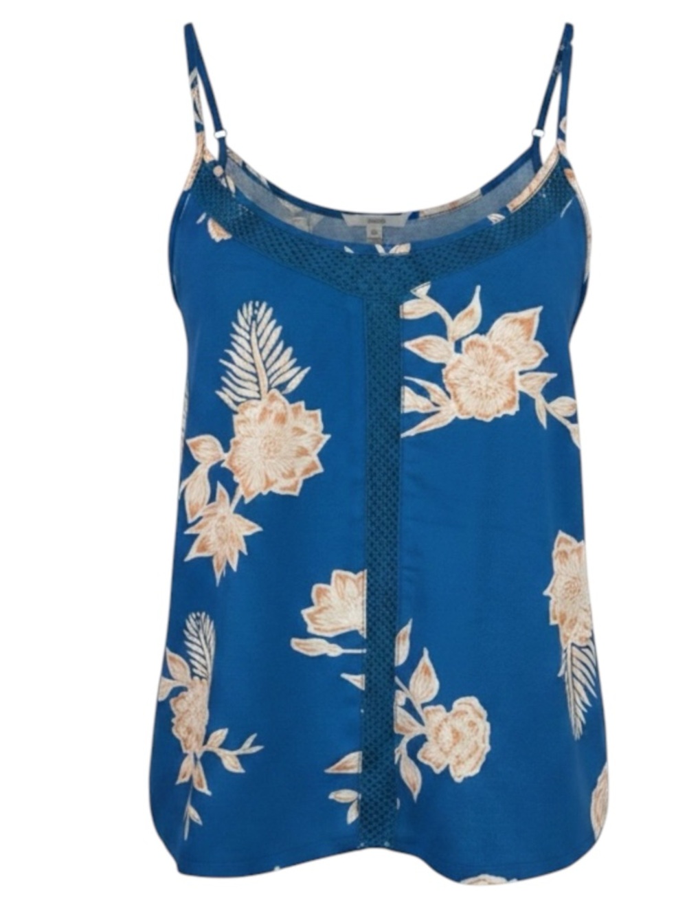 Roxy Tropical Blue and Peach Floral Cami Top Size M Rayon Sleeveless Summer